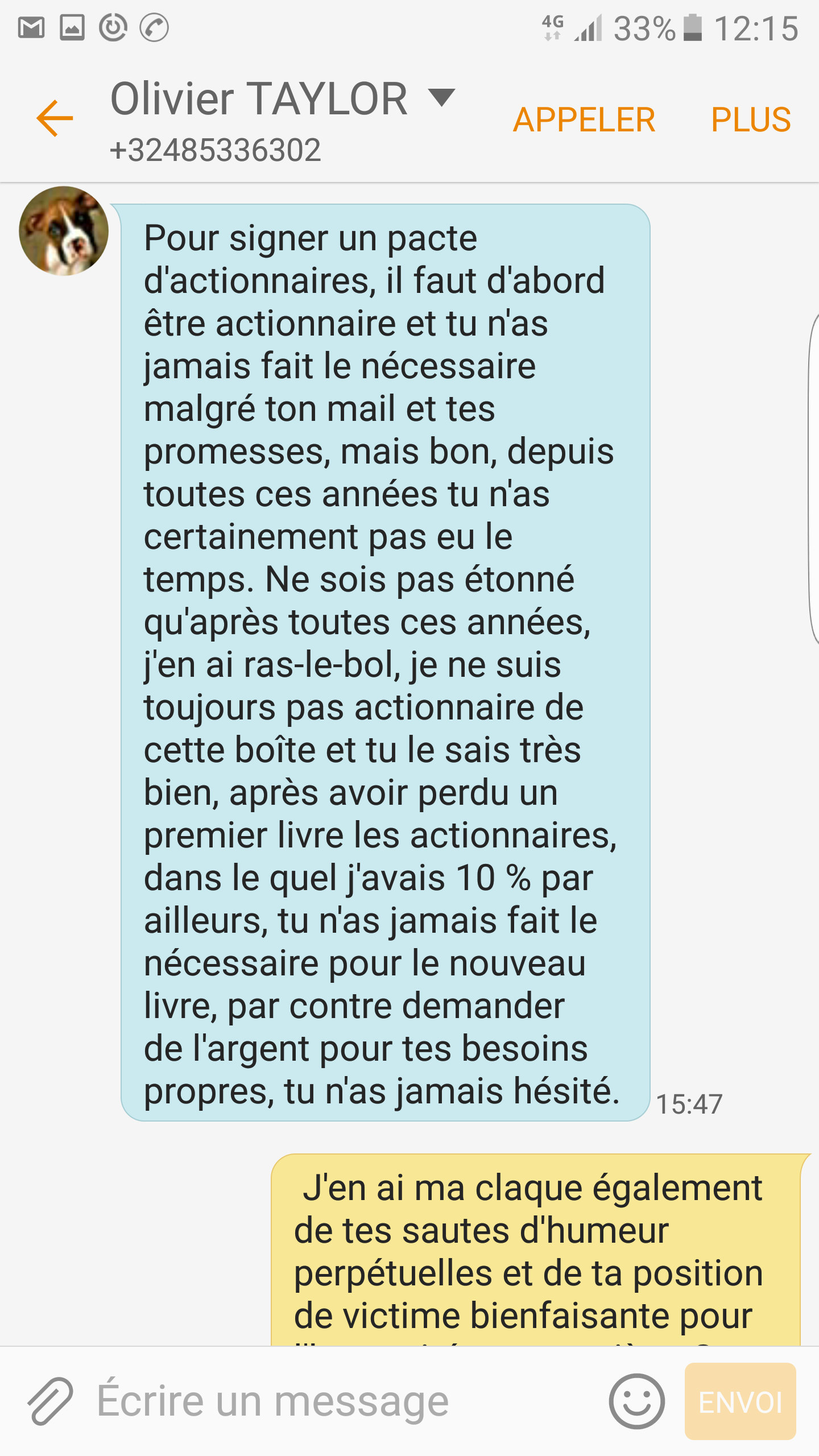 Olivier Taylor reconnaît qu'il n'est pas actionnaire de Vivace Music